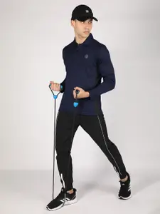 Chkokko Men Navy Blue Solid Polo Collar T-shirt