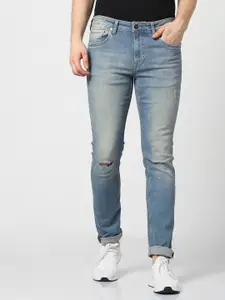 Jack & Jones Men Blue Glenn Slim Fit Low-Rise Low Distress Stretchable Jeans