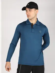 CHKOKKO Men Blue Solid Polo Collar T-shirt