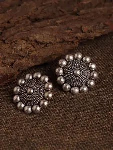 Fabstreet Silver-Toned Oxidised Floral Studs