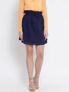 Oxolloxo Women Navy Blue Self-Design A-Line Mini Skirt