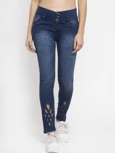 VOXATI Women Blue Slim Fit Mid-Rise Low Distress Jeans