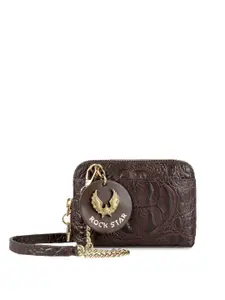 Hidesign Women Brown Croco-Skin Textured Leather Zip Around Wallet