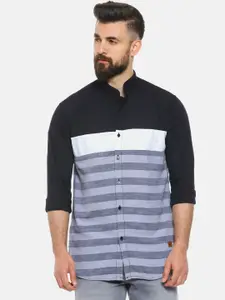 Campus Sutra Men Black & Grey Regular Fit Striped Casual Shirt
