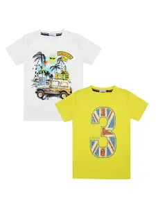 Luke & Lilly Luke  Lilly Pack of 2 Boys Yellow Printed Round Neck Pure Cotton T-shirt