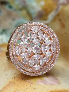 Bhana Fashion Rose Gold-Plated & White American Diamond Studded Circular Finger Ring