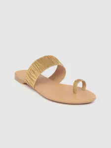 Anouk Women Gold-Toned Handmade Textured One Toe Flats