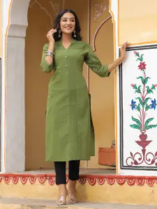 Jaipur Kurti Women Olive Green Solid Pleated Detail Straight Kurta
