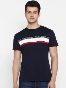 Red Tape Men Blue Striped Round Neck Pure Cotton T-shirt