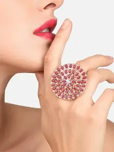 Zaveri Pearls Women Gold-Plated Pink & white Stone Studded Floral Traditional Wedding Finger Ring