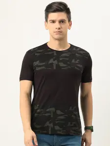Flying Machine Men Charcoal  Printed Slim Fit Pure Cotton T-shirt