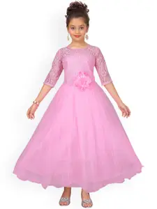 Aarika Girls Pink Self Design Maxi Dress