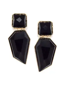 OOMPH Black & Gold-Toned Geometric Handcrafted Drop Earrings