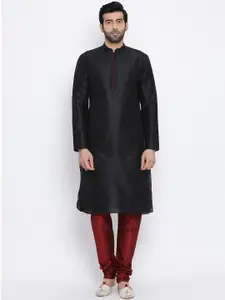 NAMASKAR Men Black Solid Straight Kurta
