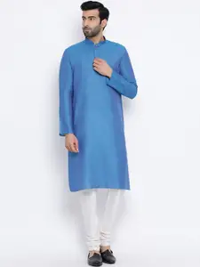 NAMASKAR Men Blue Solid Straight Kurta