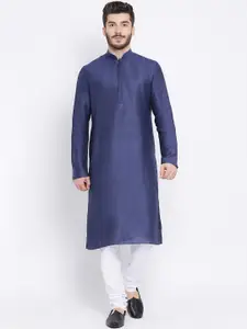 NAMASKAR Men Navy Blue Solid Straight Kurta
