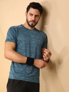 CHKOKKO Men Sea Green Self Design Round Neck T-shirt