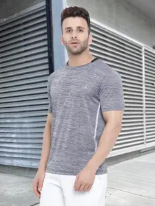CHKOKKO Men Grey Melange Solid Round Neck T-shirt