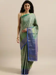 MIMOSA Green & Blue Art Silk Woven Design Kanjeevaram Saree
