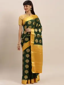 MIMOSA Green & Gold-Coloured Poly Crepe Woven Design Mysore Silk Saree