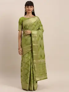 MIMOSA Olive Green & Beige Art Silk Woven Design Kanjeevaram Saree