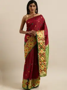 MIMOSA Maroon Art Silk Embroidered Kanjeevaram Saree