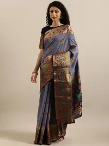 MIMOSA Grey & Gold-Toned Art Silk Woven Design Dharmavaram Saree