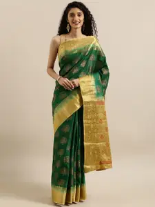 MIMOSA Green & Gold-Toned Art Silk Woven Design Kanjeevaram Saree
