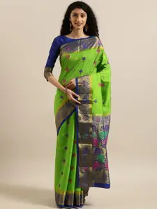 MIMOSA Green & Blue Art Silk Ethnic Motifs Woven Design Dharmavaram Saree