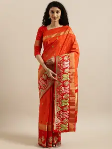 MIMOSA Red Art Silk Embroidered Kanjeevaram Saree