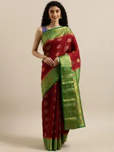 MIMOSA Maroon & Gold-Toned Art Silk Woven Design Dharmavaram Saree
