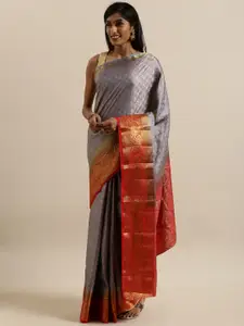 MIMOSA Grey & Red Art Silk Woven Design Kanjeevaram Saree