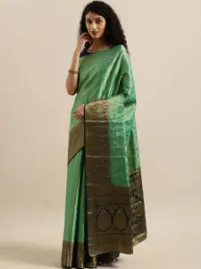 MIMOSA Green & Navy Blue Art Silk Woven Design Kanjeevaram Saree