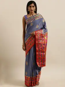 MIMOSA Blue & Red Art Silk Woven Design Dharmavaram Saree