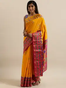 MIMOSA Mustard Yellow & Pink Art Silk Woven Design Dharmavaram Saree