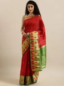 MIMOSA Red & Green Art Silk Woven Design Kanjeevaram Saree