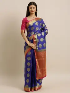 MIMOSA Blue & Pink Poly Crepe Woven Design Mysore Silk Saree