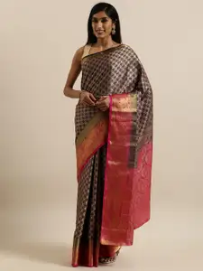 MIMOSA Navy Blue & Pink Art Silk Woven Design Kanjeevaram Saree