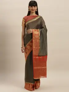 MIMOSA Black Art Silk Solid Kanjeevaram Saree