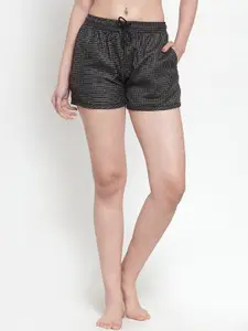 Secret Wish Women Black & Off-White Checked Lounge Shorts