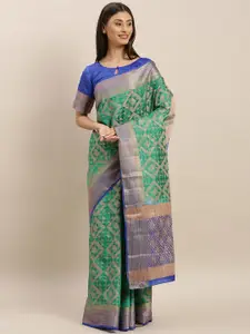 MIMOSA Sea Green & Blue Art Silk Embellished Kanjeevaram Saree
