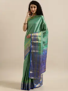 MIMOSA Sea Green & Gold-Toned Art Silk Woven Design Kanjeevaram Saree
