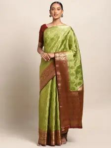 Mitera Green & Brown Art Silk Woven Design Kanjeevaram Saree