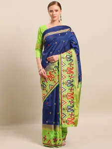 Mitera Navy Blue & Green Art Silk Woven Design Kanjeevaram Saree