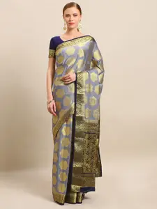 Mitera Grey & Gold-Toned Poly Crepe Woven Design Mysore Silk Saree