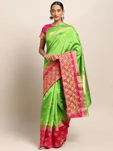 Mitera Green Art Silk Embroidered Kanjeevaram Saree