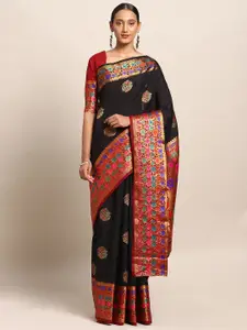 Mitera Black & Gold-Toned Art Silk Woven Design Dharmavaram Saree