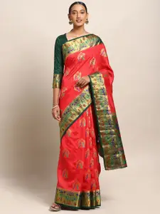Mitera Red & Green Art Silk Woven Design Dharmavaram Saree