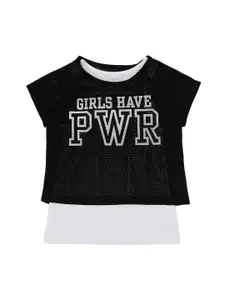 Pantaloons Junior Girls Black & White Printed Round Neck T-shirt