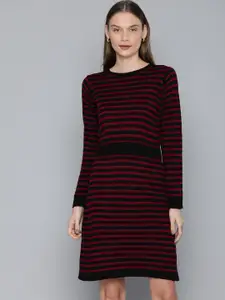 Chemistry Women Black Striped Acrylic Jumper Dress